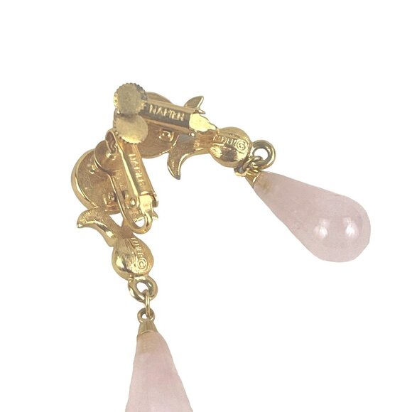 Vintage Napier Clip-On Earrings With Pink Teardrop Gemstones & Faux Pearls - Picture 3 of 7